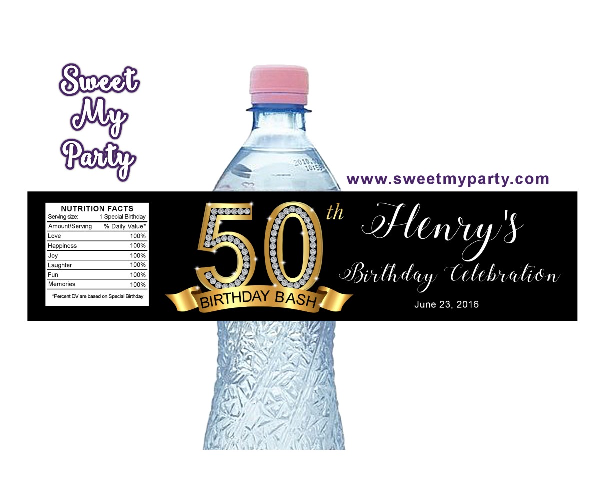 50th 60th 40th 30th Birthday water bottle labels,Gold diamonds water bottle labels personalized,(1ab)